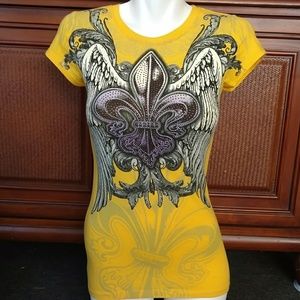 Bedazzled Winged Design Fitted Tee